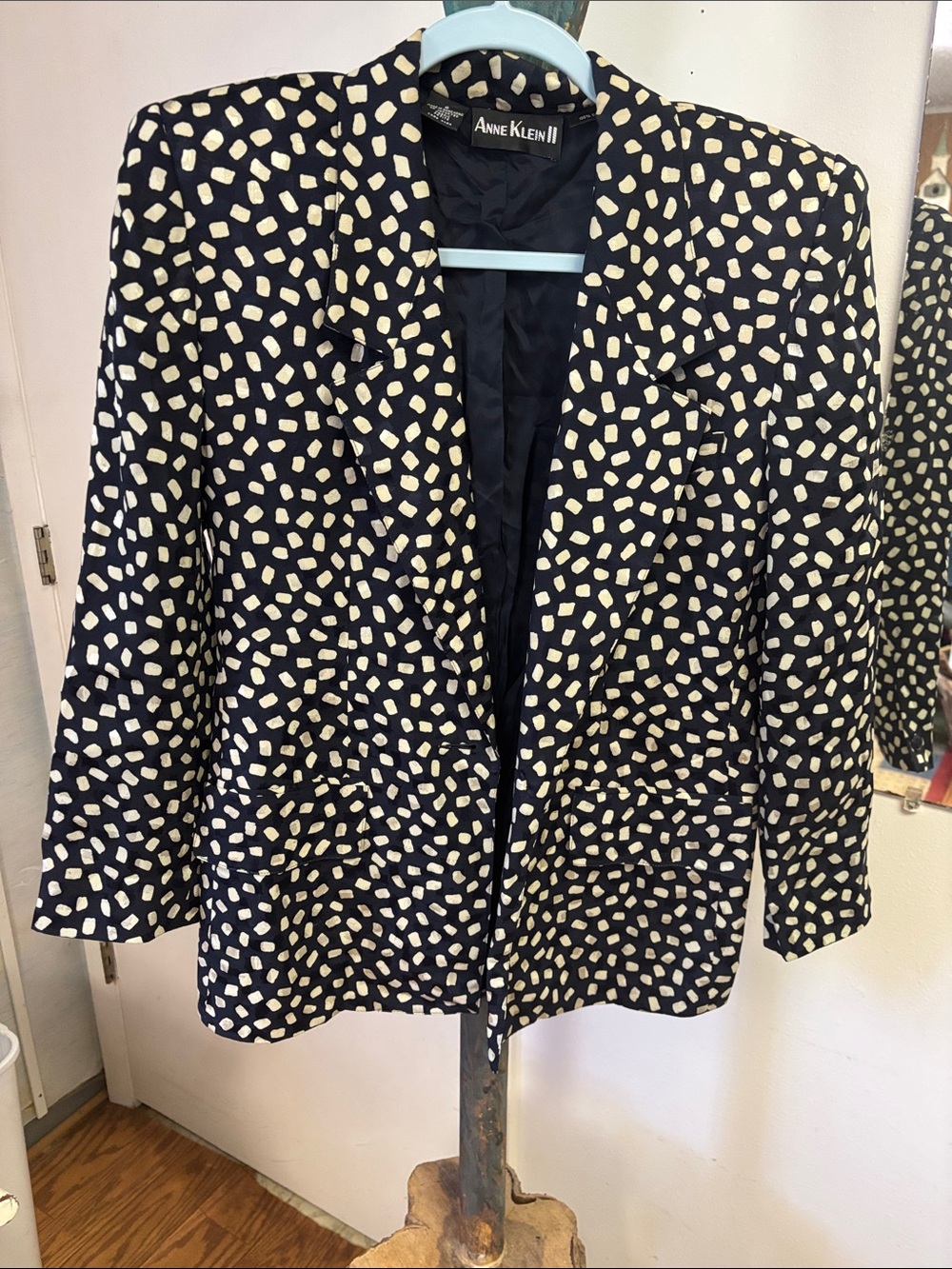 Anne Klein Navy Blazer with Cream Spot Print